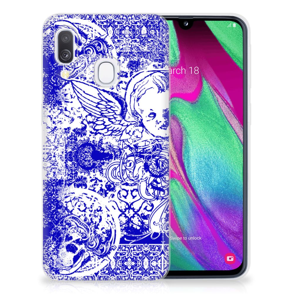 Silicone Back Case Samsung Galaxy A40 Angel Skull Blauw