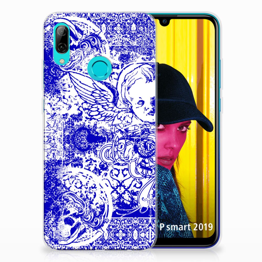 Silicone Back Case Huawei P Smart 2019 Angel Skull Blauw