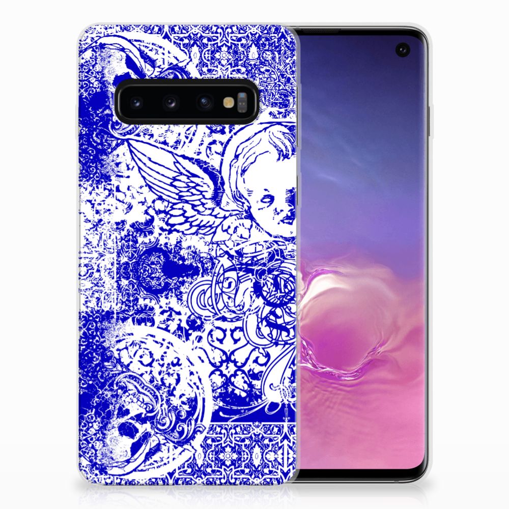 Silicone Back Case Samsung Galaxy S10 Angel Skull Blauw