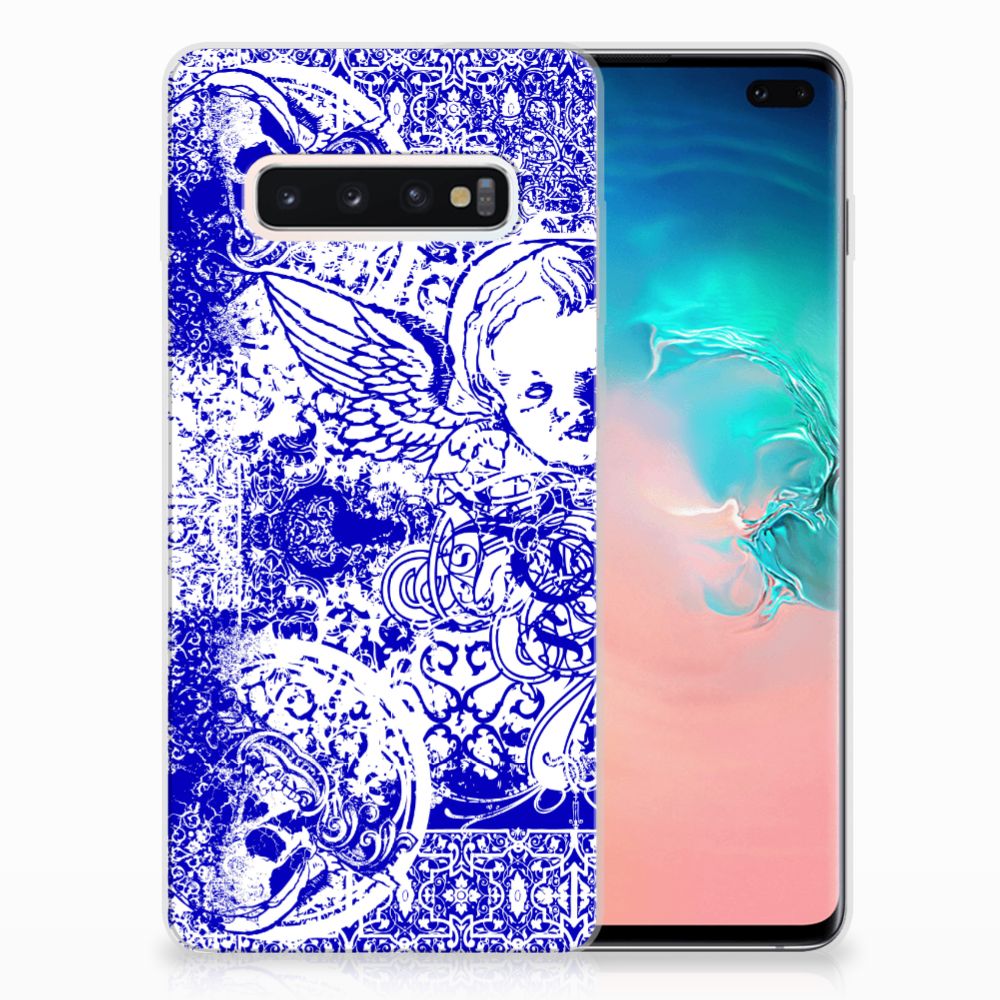 Silicone Back Case Samsung Galaxy S10 Plus Angel Skull Blauw