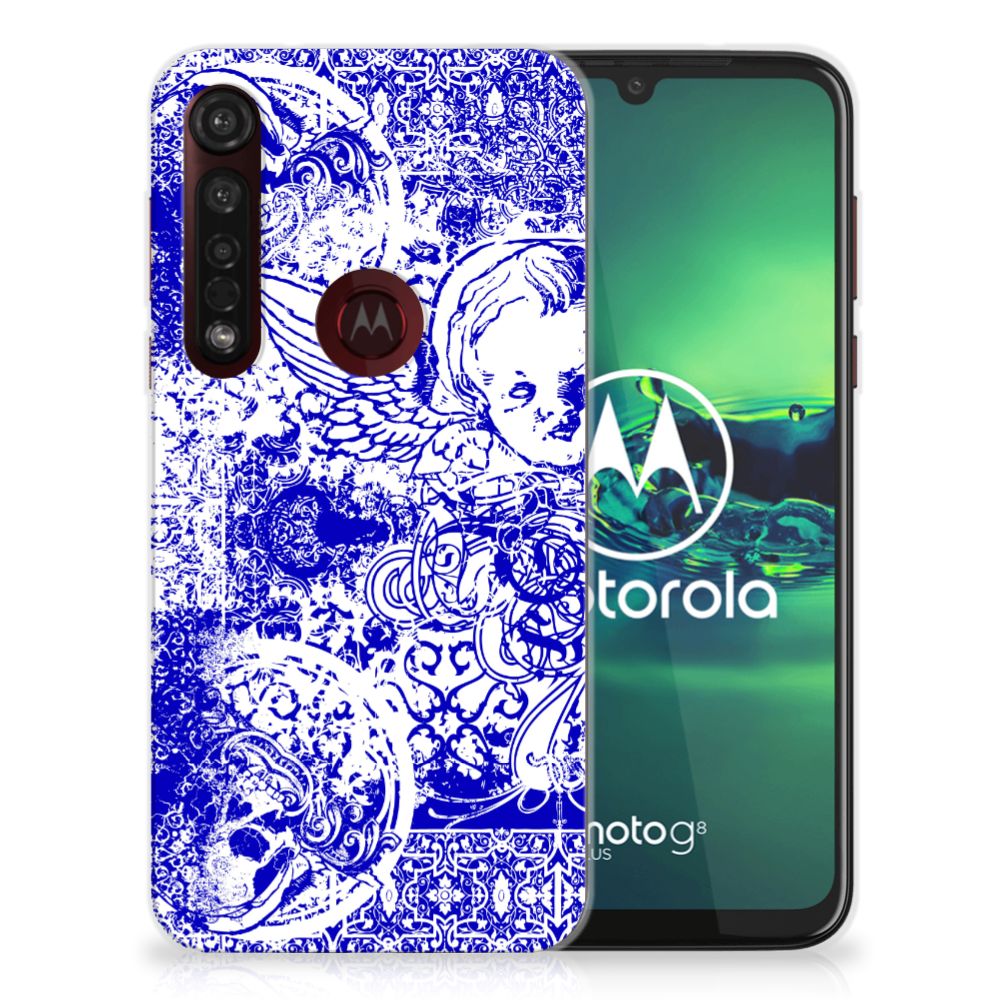 Silicone Back Case Motorola Moto G8 Plus Angel Skull Blauw