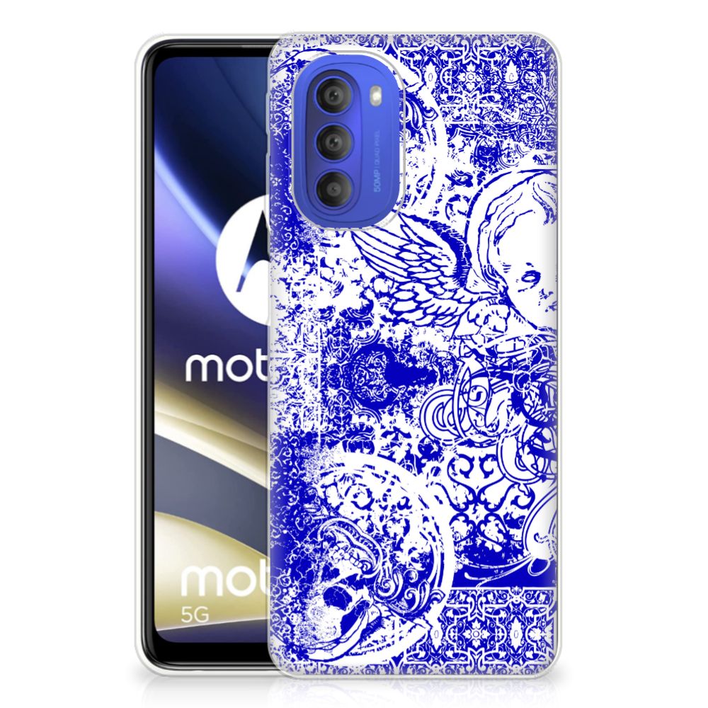 Silicone Back Case Motorola Moto G51 5G Angel Skull Blauw