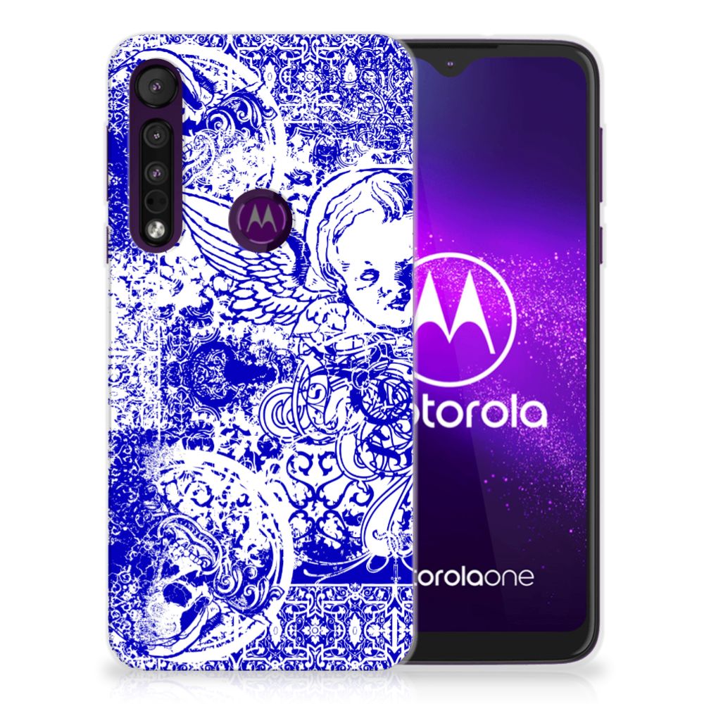 Silicone Back Case Motorola One Macro Angel Skull Blauw
