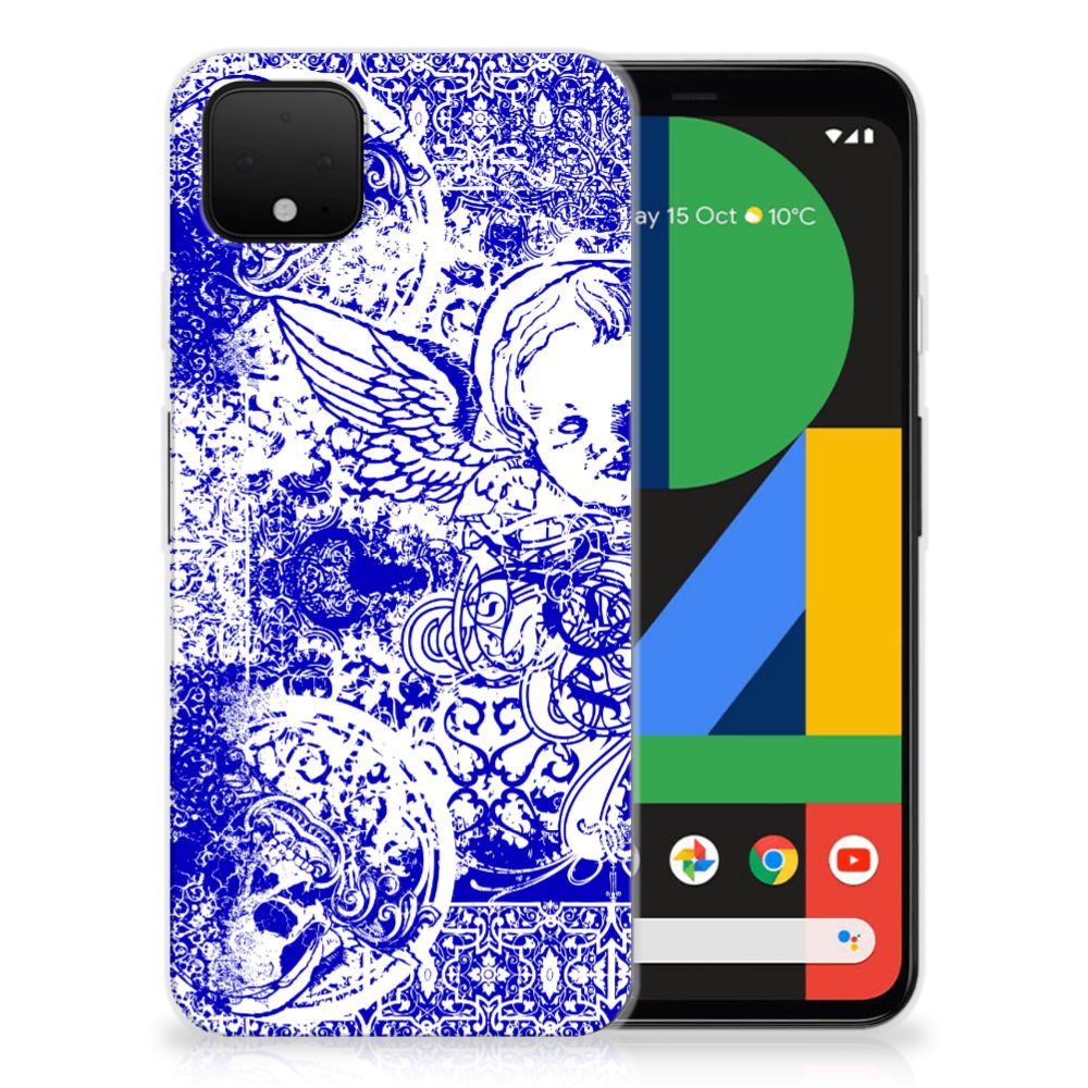 Silicone Back Case Google Pixel 4 XL Angel Skull Blauw