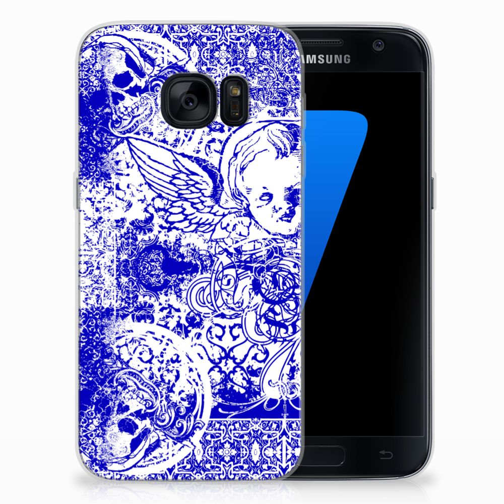 Silicone Back Case Samsung Galaxy S7 Angel Skull Blauw