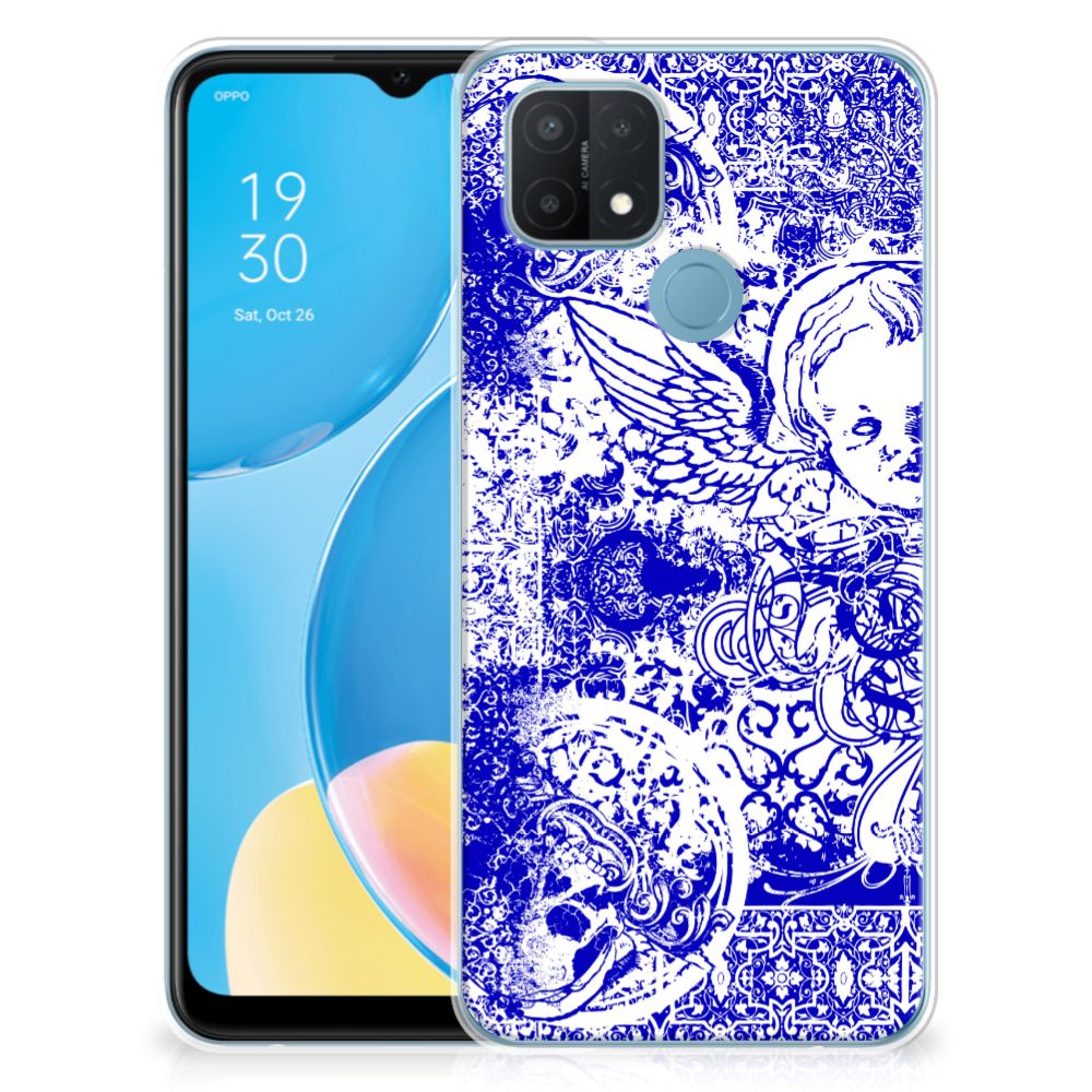 Silicone Back Case OPPO A15 Angel Skull Blauw