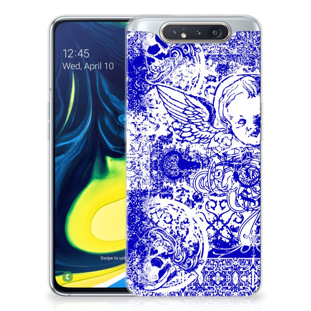 Silicone Back Case Samsung Galaxy A80 Angel Skull Blauw