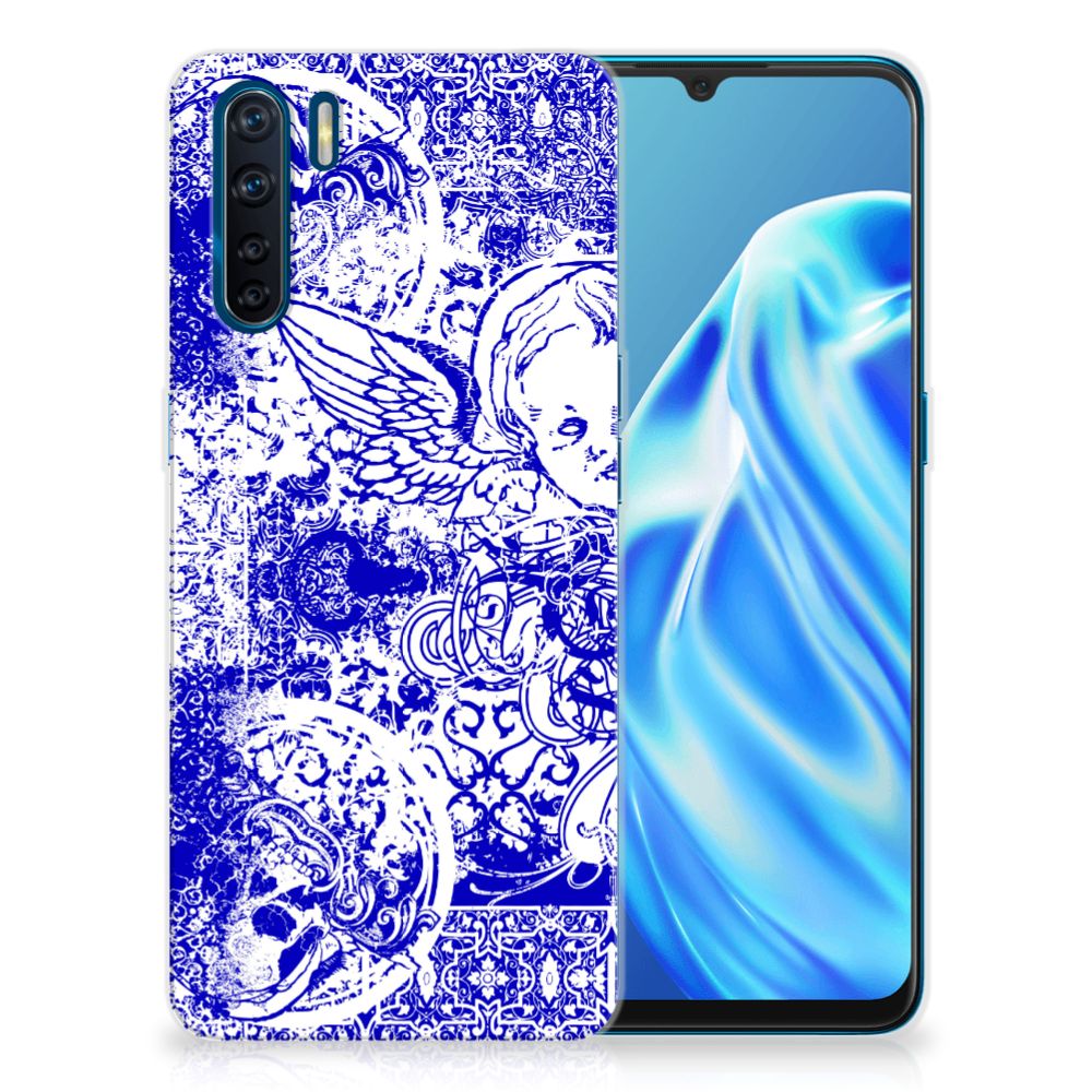 Silicone Back Case OPPO A91 Angel Skull Blauw