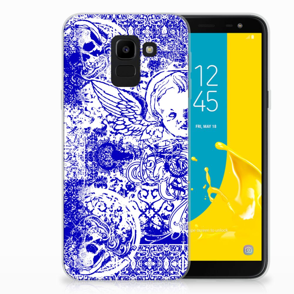 Silicone Back Case Samsung Galaxy J6 2018 Angel Skull Blauw