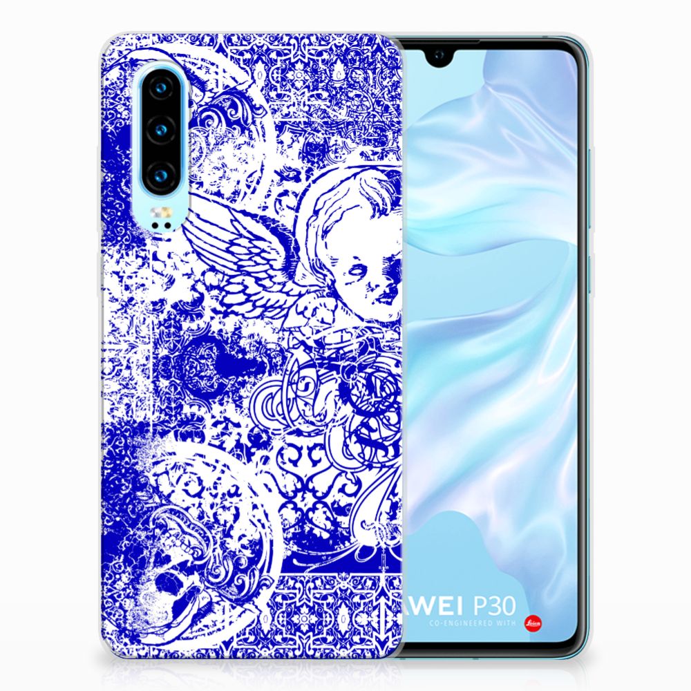 Silicone Back Case Huawei P30 Angel Skull Blauw