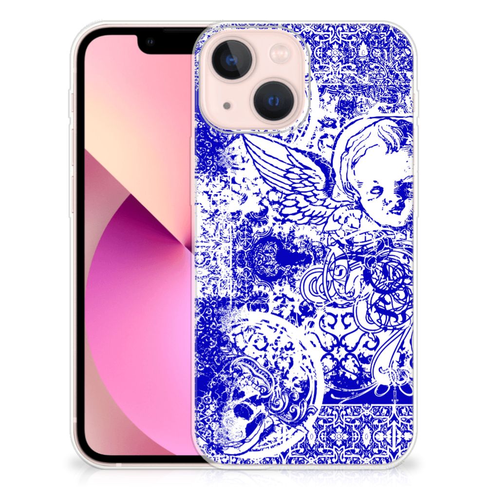 Silicone Back Case iPhone 13 mini Angel Skull Blauw