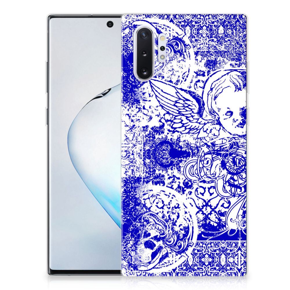 Silicone Back Case Samsung Galaxy Note 10 Plus Angel Skull Blauw