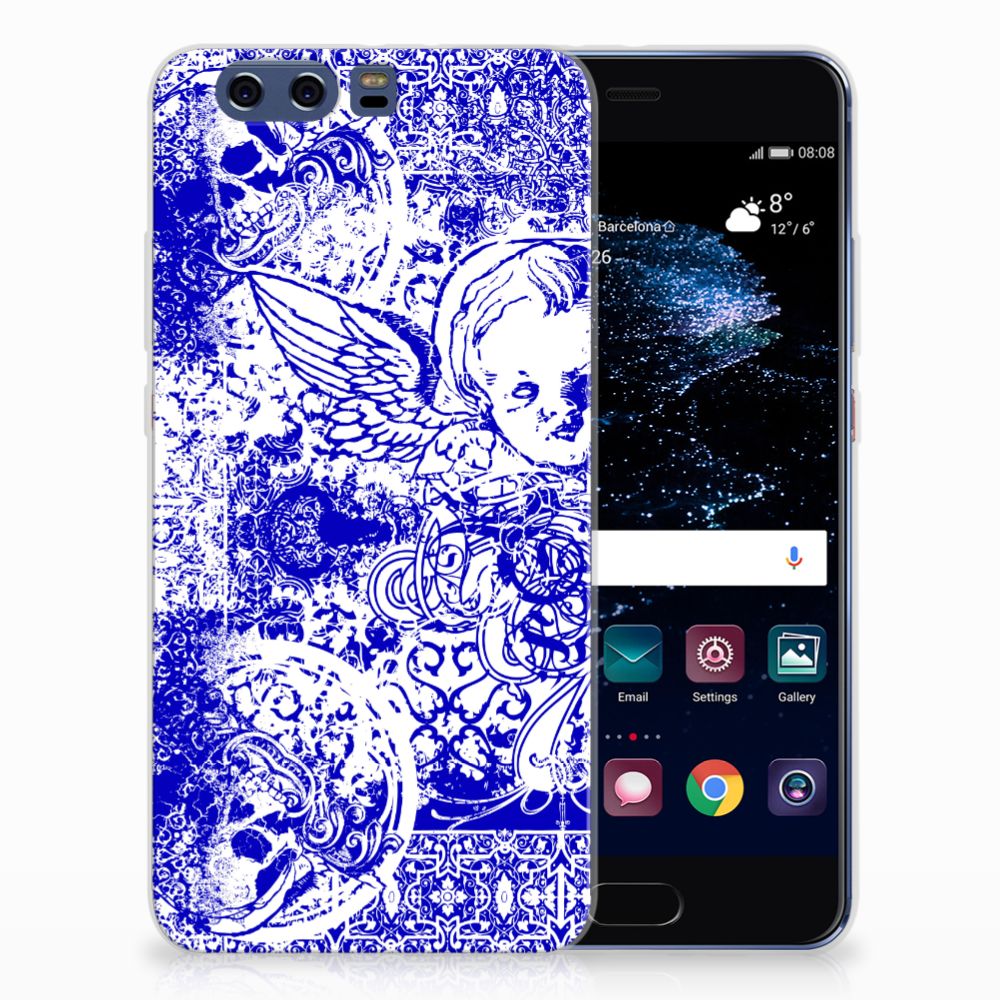 Silicone Back Case Huawei P10 Plus Angel Skull Blauw