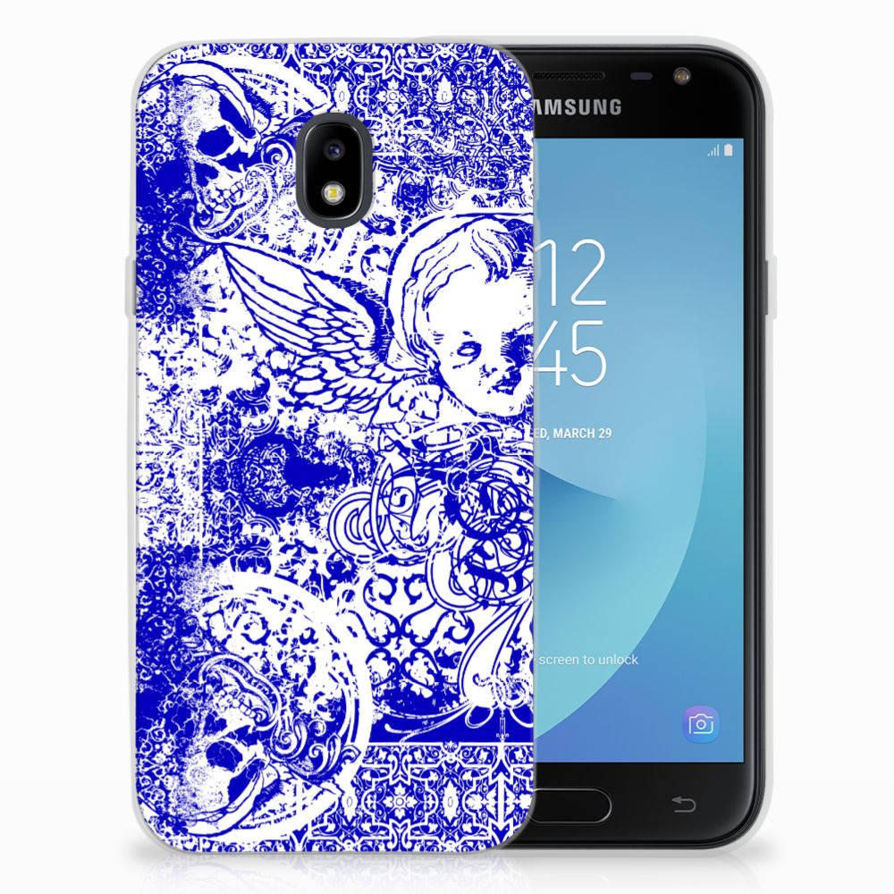 Silicone Back Case Samsung Galaxy J3 2017 Angel Skull Blauw