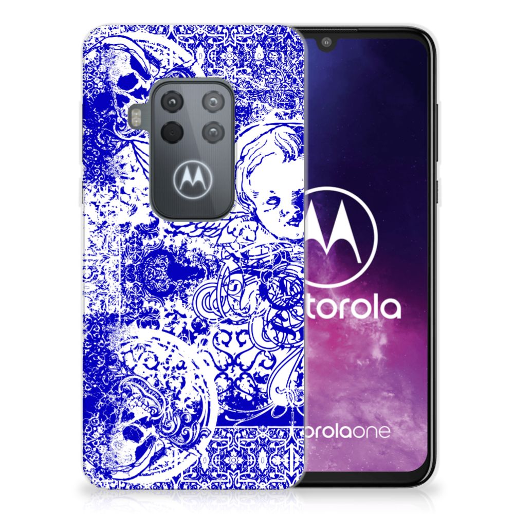 Silicone Back Case Motorola One Zoom Angel Skull Blauw
