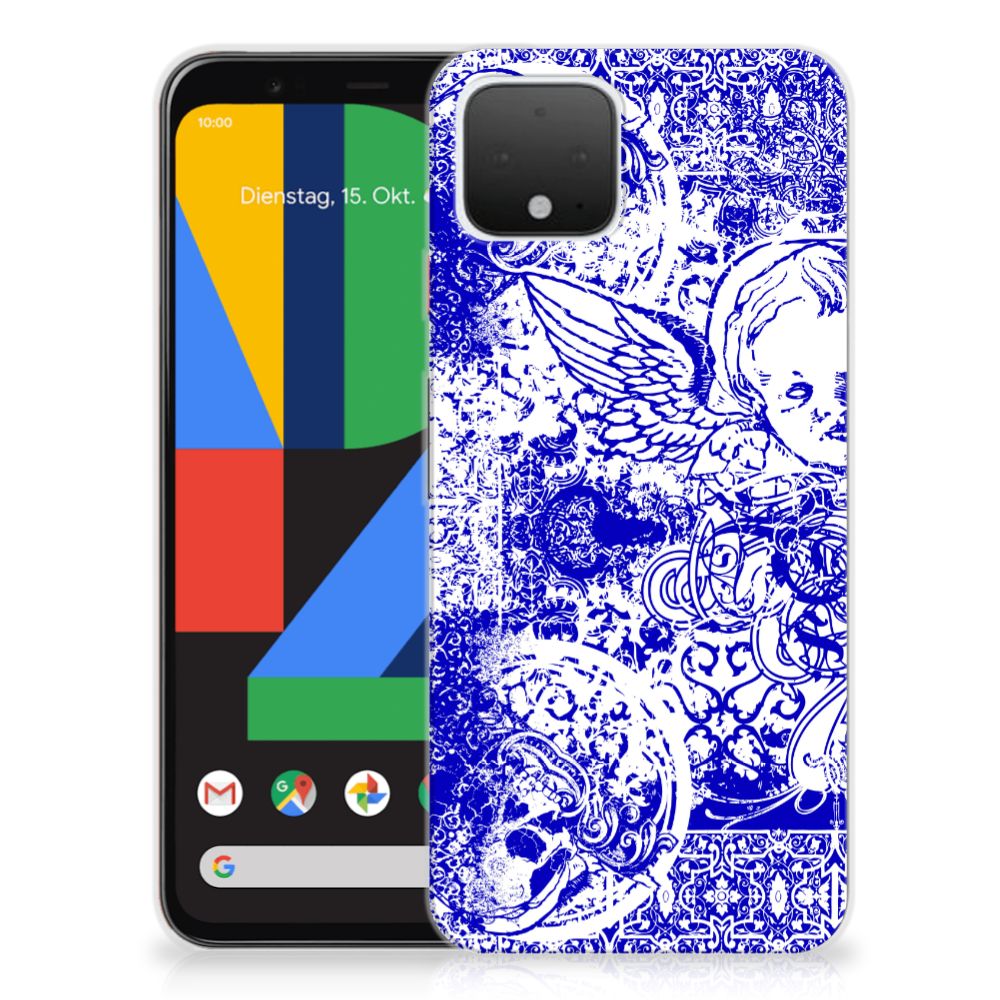 Silicone Back Case Google Pixel 4 Angel Skull Blauw
