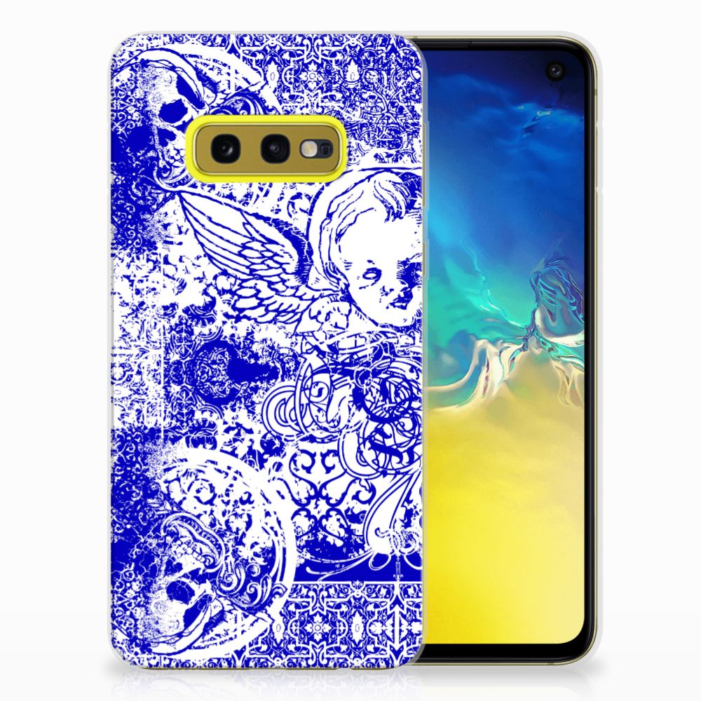 Silicone Back Case Samsung Galaxy S10e Angel Skull Blauw