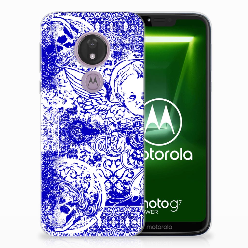 Silicone Back Case Motorola Moto G7 Power Angel Skull Blauw
