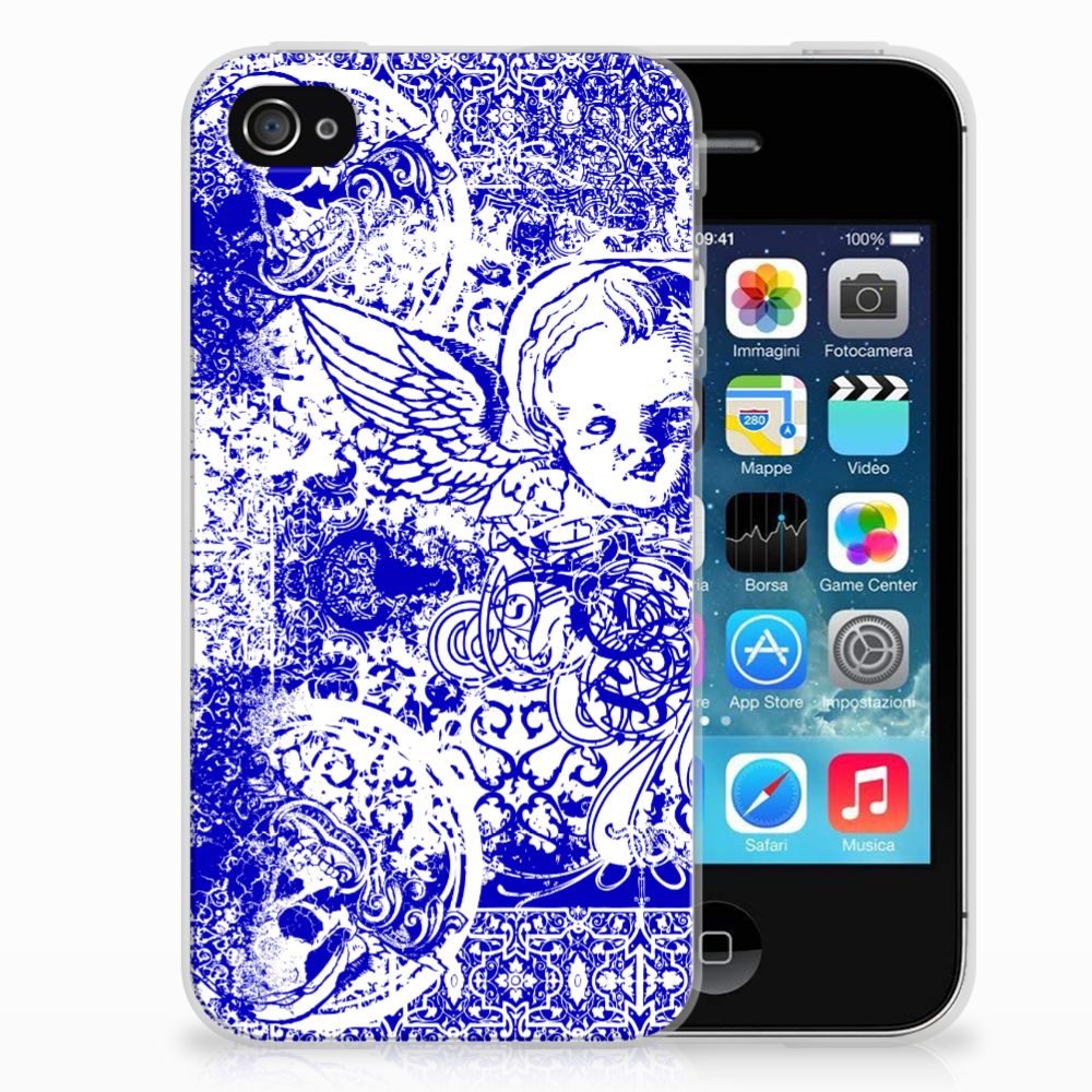 Silicone Back Case Apple iPhone 4 | 4s Angel Skull Blauw