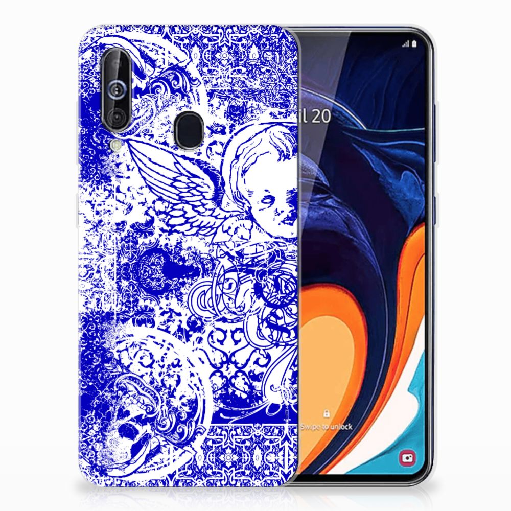 Silicone Back Case Samsung Galaxy A60 Angel Skull Blauw