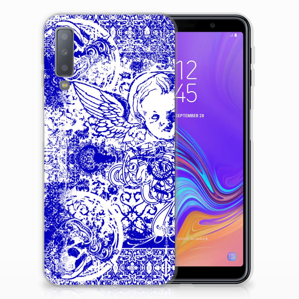 Silicone Back Case Samsung Galaxy A7 (2018) Angel Skull Blauw