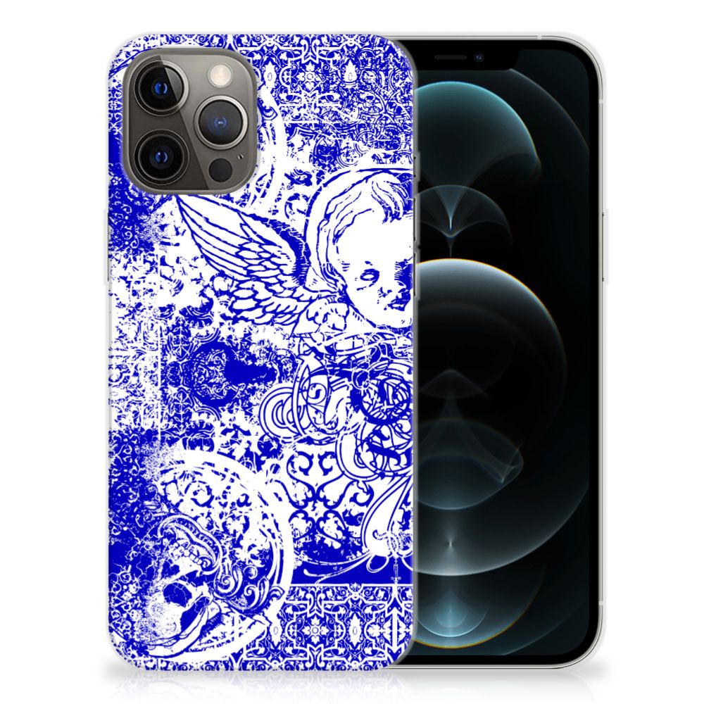 Silicone Back Case iPhone 12 Pro Max Angel Skull Blauw