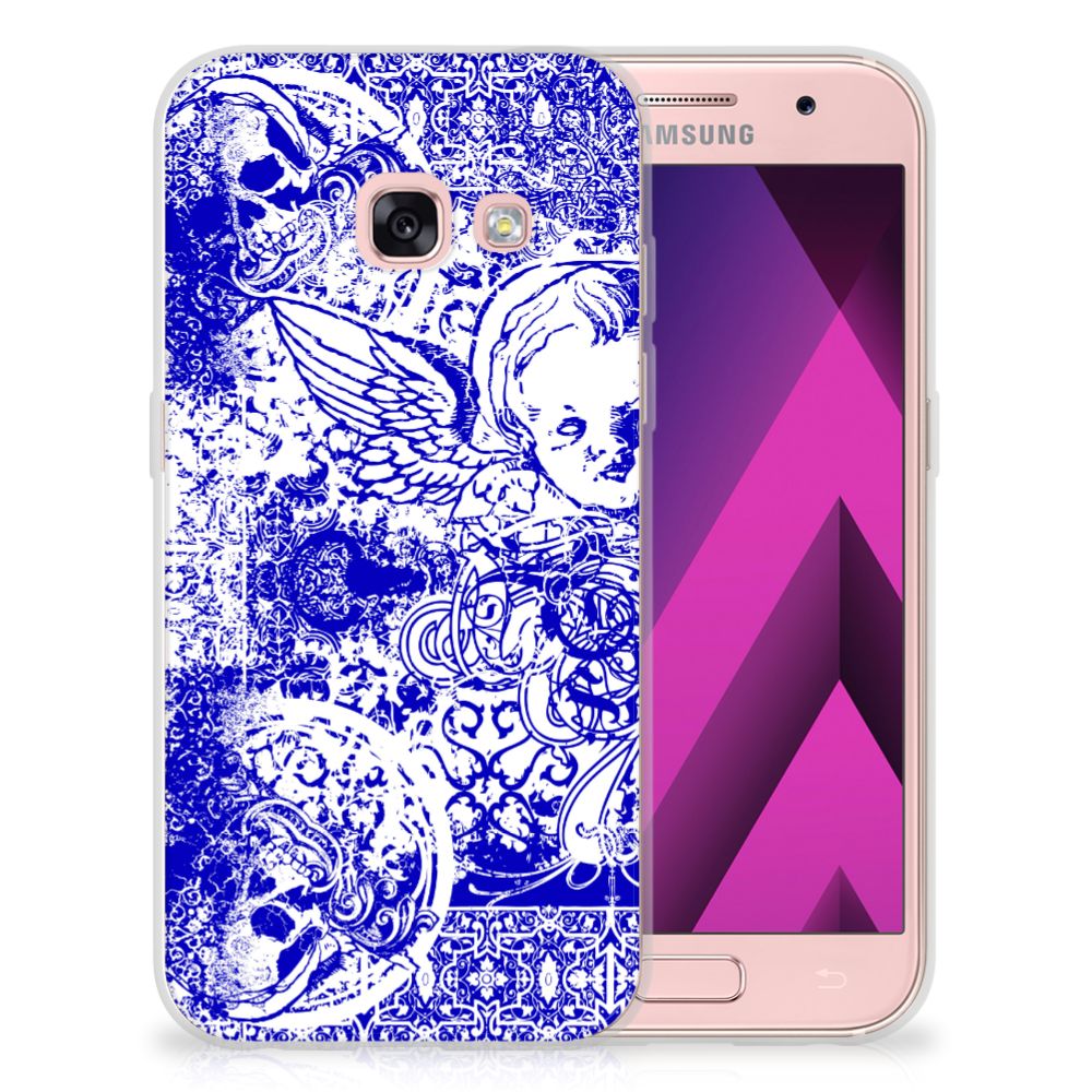 Silicone Back Case Samsung Galaxy A3 2017 Angel Skull Blauw