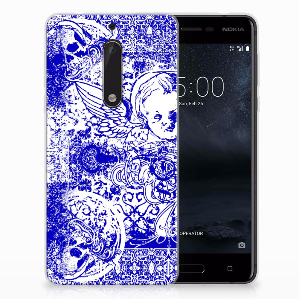 Silicone Back Case Nokia 5 Angel Skull Blauw