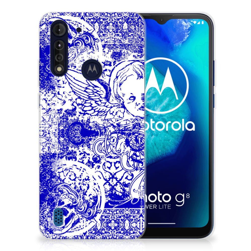Silicone Back Case Motorola Moto G8 Power Lite Angel Skull Blauw