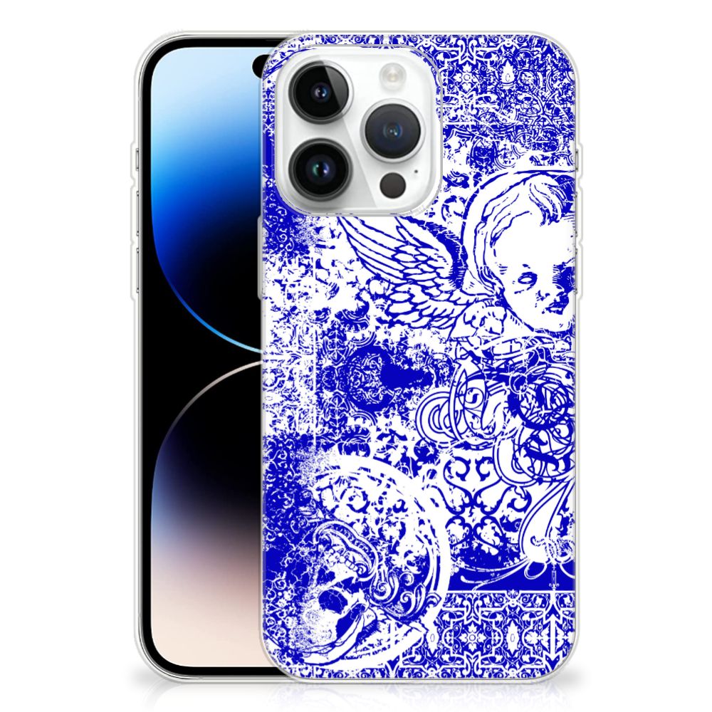 Silicone Back Case iPhone 14 Pro Max Angel Skull Blauw