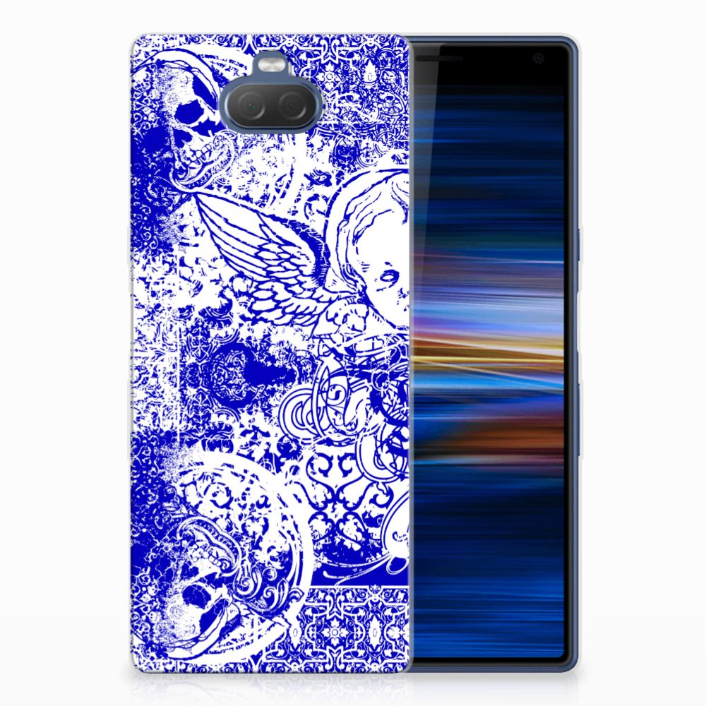 Silicone Back Case Sony Xperia 10 Plus Angel Skull Blauw