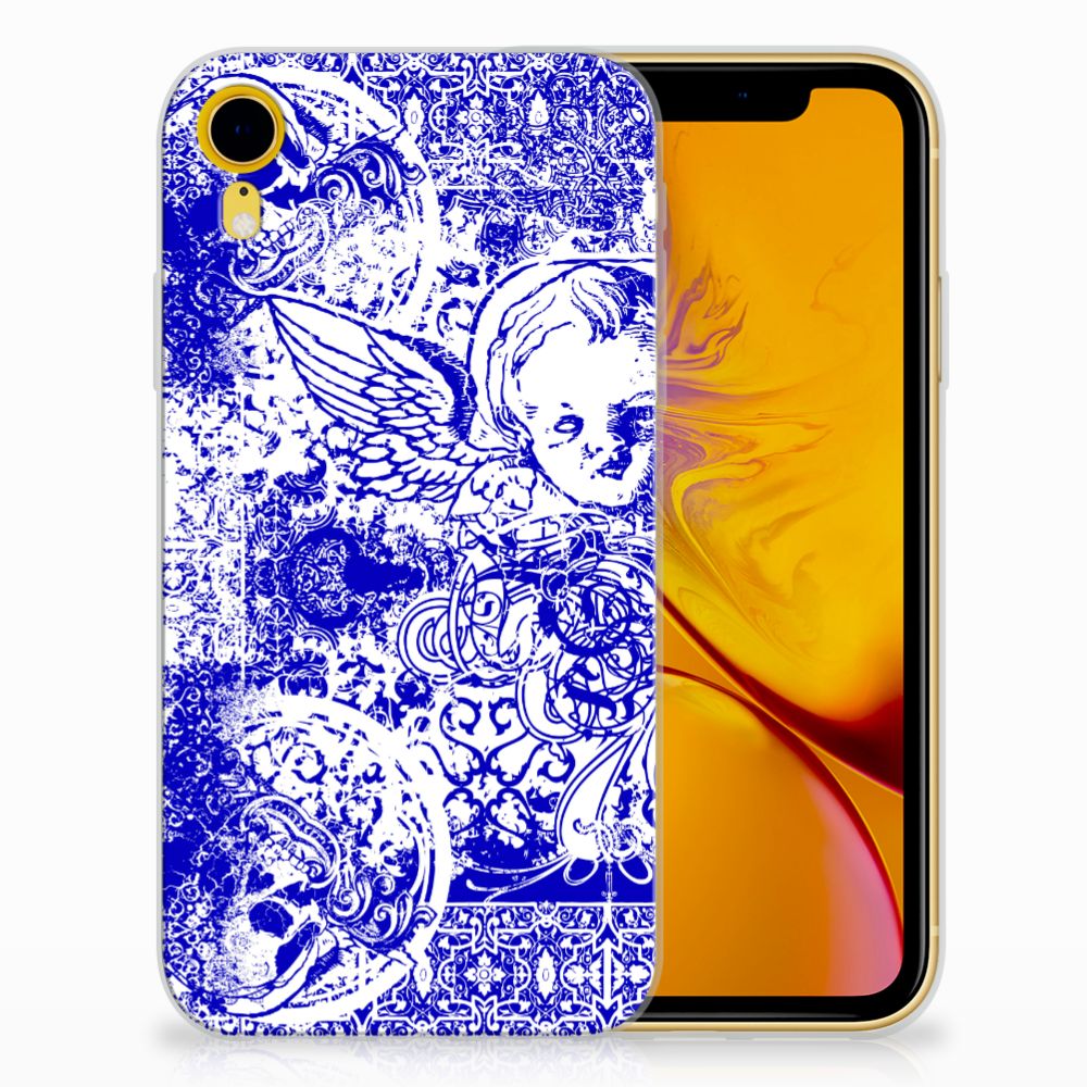 Silicone Back Case Apple iPhone Xr Angel Skull Blauw
