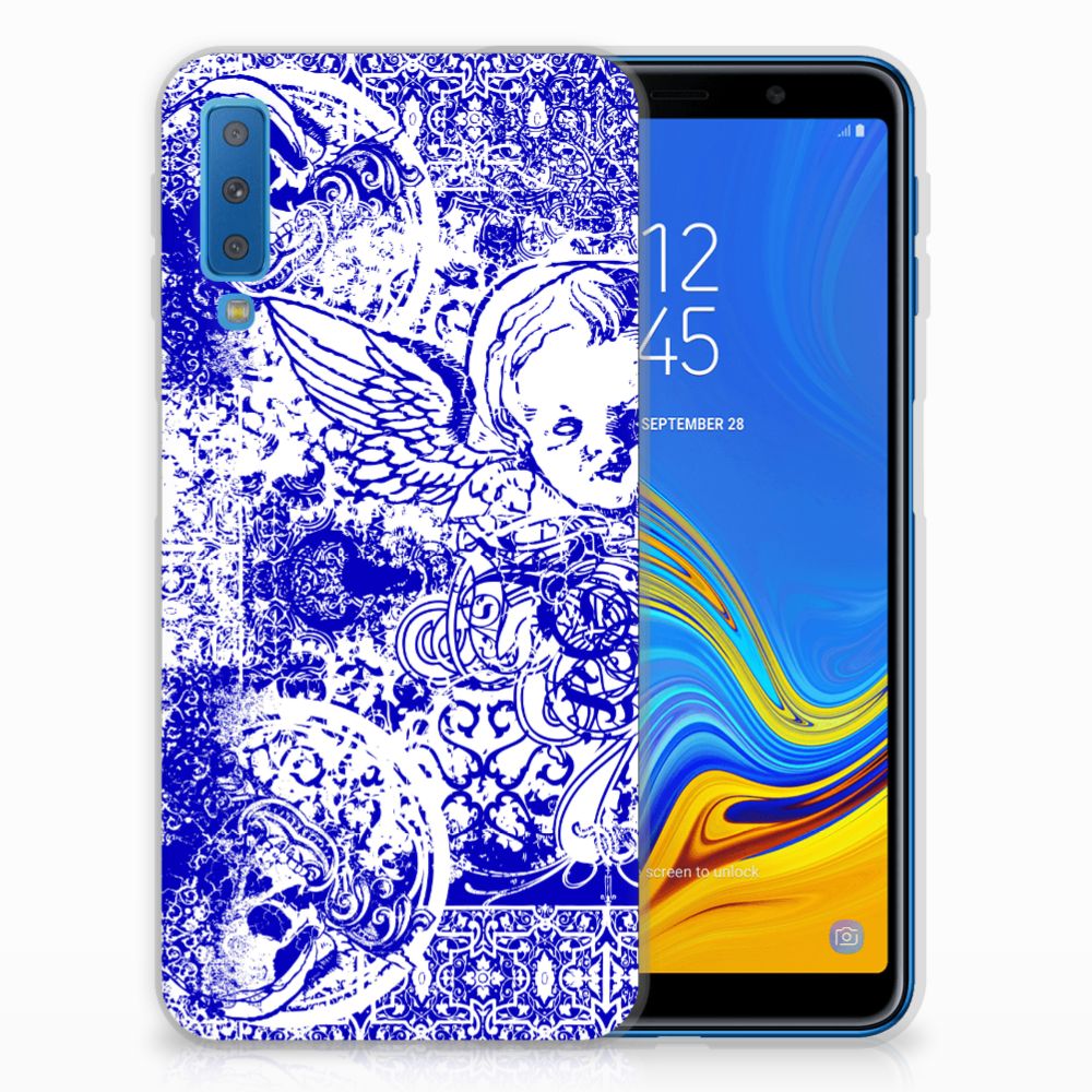 Silicone Back Case Samsung Galaxy A7 (2018) Angel Skull Blauw