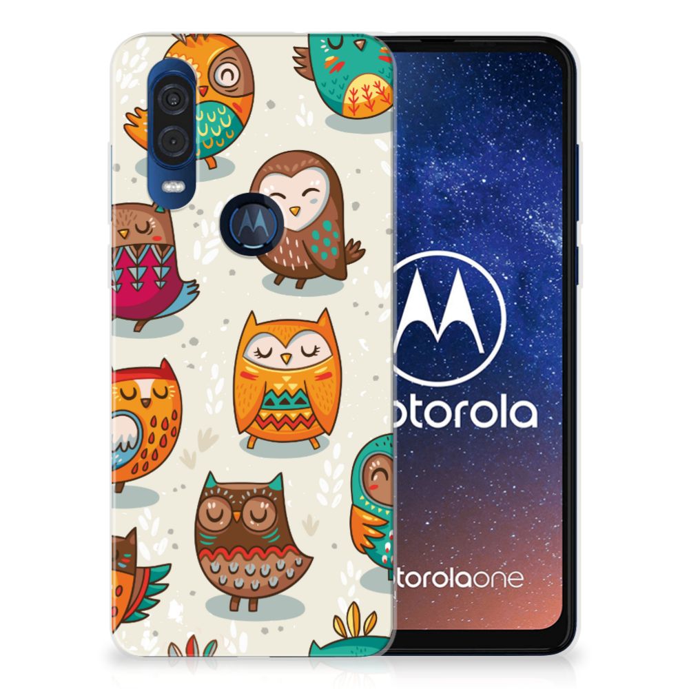 Motorola One Vision TPU Hoesje Vrolijke Uilen