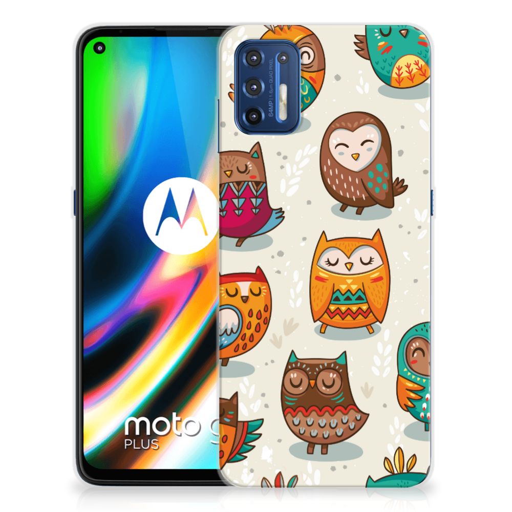 Motorola Moto G9 Plus TPU Hoesje Vrolijke Uilen