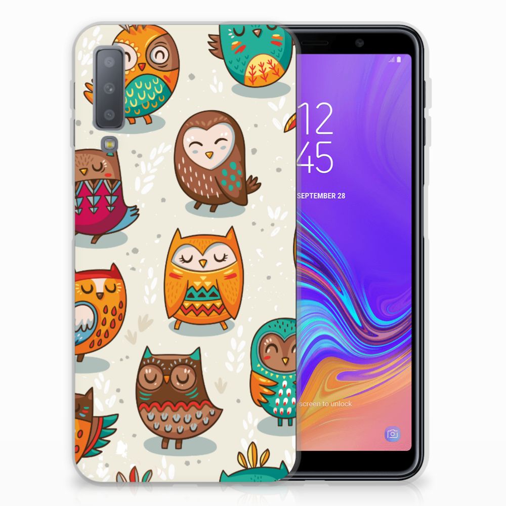 Samsung Galaxy A7 (2018) TPU Hoesje Vrolijke Uilen