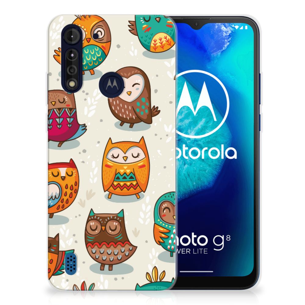 Motorola Moto G8 Power Lite TPU Hoesje Vrolijke Uilen