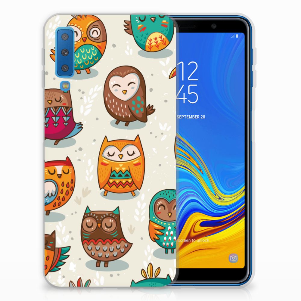 Samsung Galaxy A7 (2018) TPU Hoesje Vrolijke Uilen