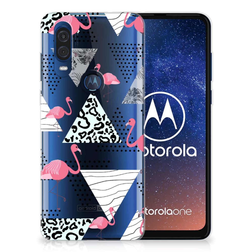 Motorola One Vision TPU Hoesje Flamingo Triangle