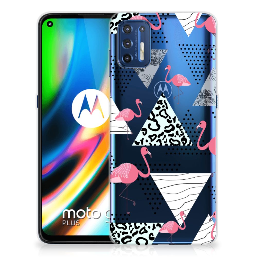 Motorola Moto G9 Plus TPU Hoesje Flamingo Triangle