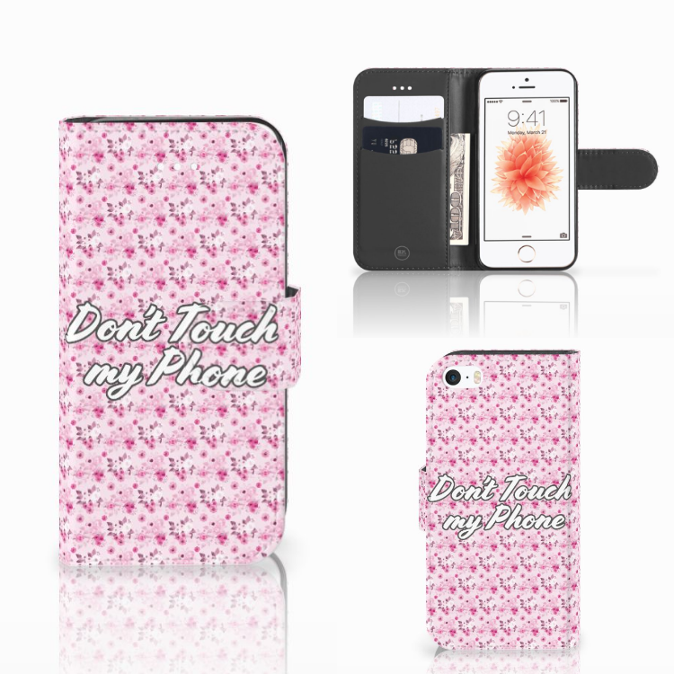 Apple iPhone 5 | 5s | SE Uniek Boekhoesje Flowers Pink DTMP