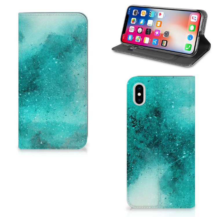 Apple iPhone Xs Max Uniek Standcase Hoesje Painting Blue
