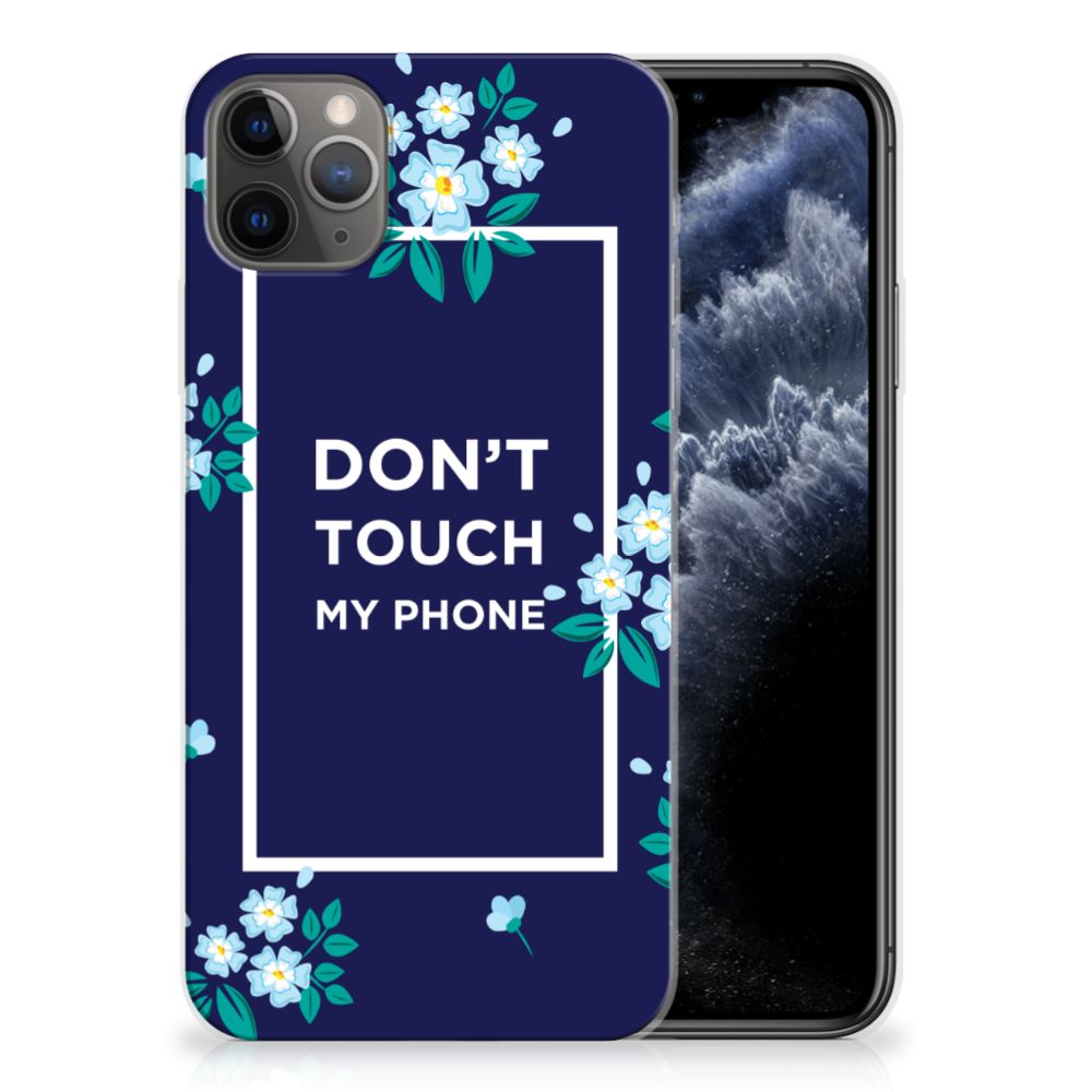Apple iPhone 11 Pro Max Silicone-hoesje Flowers Blue DTMP