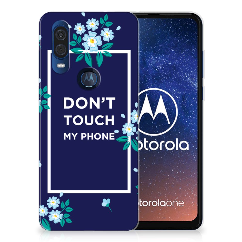 Motorola One Vision Silicone-hoesje Flowers Blue DTMP