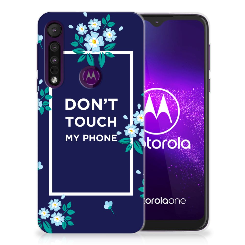 Motorola One Macro Silicone-hoesje Flowers Blue DTMP