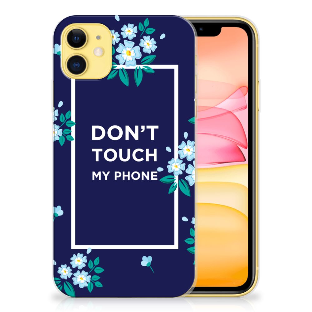 Apple iPhone 11 Silicone-hoesje Flowers Blue DTMP