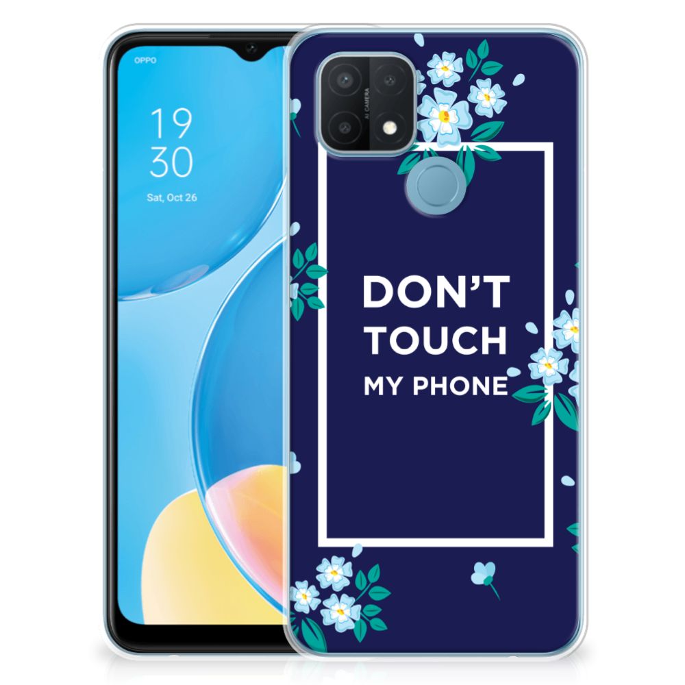 OPPO A15 Silicone-hoesje Flowers Blue DTMP