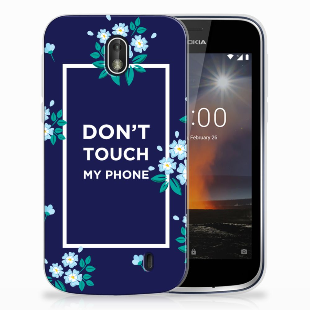 Nokia 1 Silicone-hoesje Flowers Blue DTMP