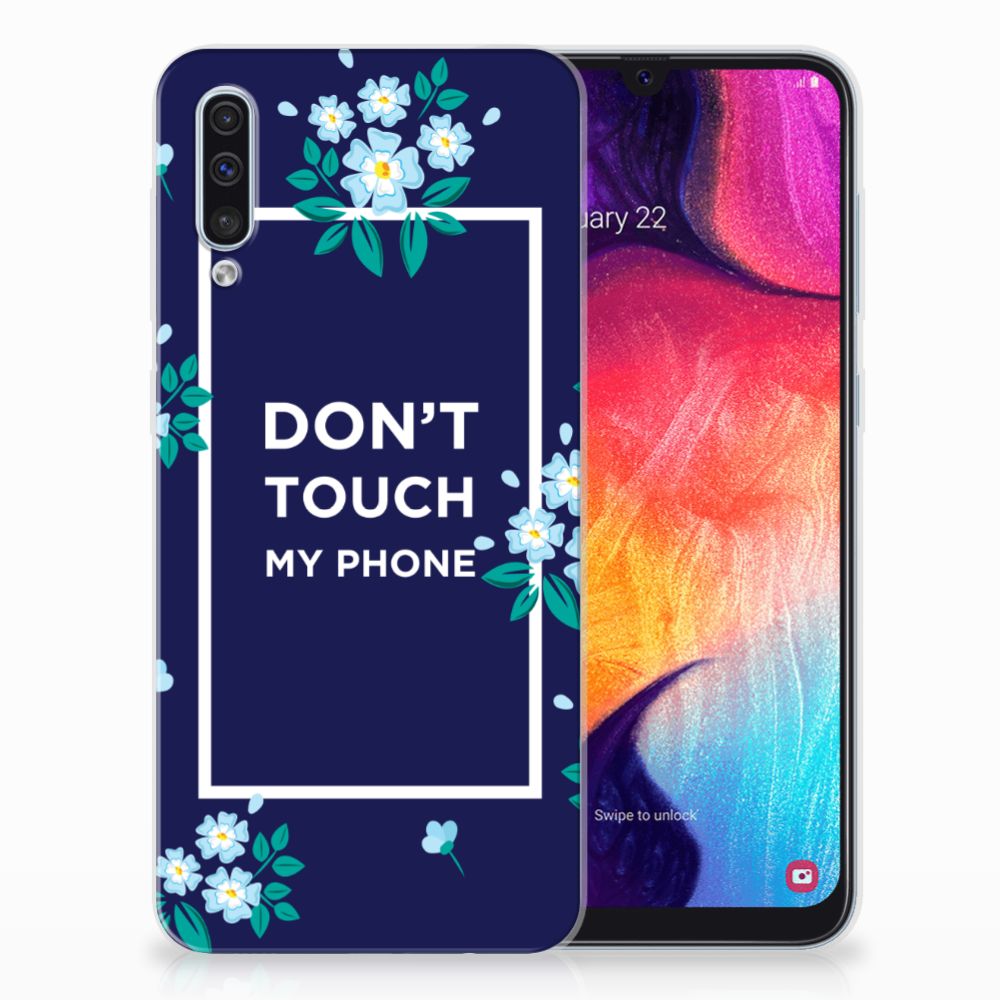 Samsung Galaxy A50 Silicone-hoesje Flowers Blue DTMP
