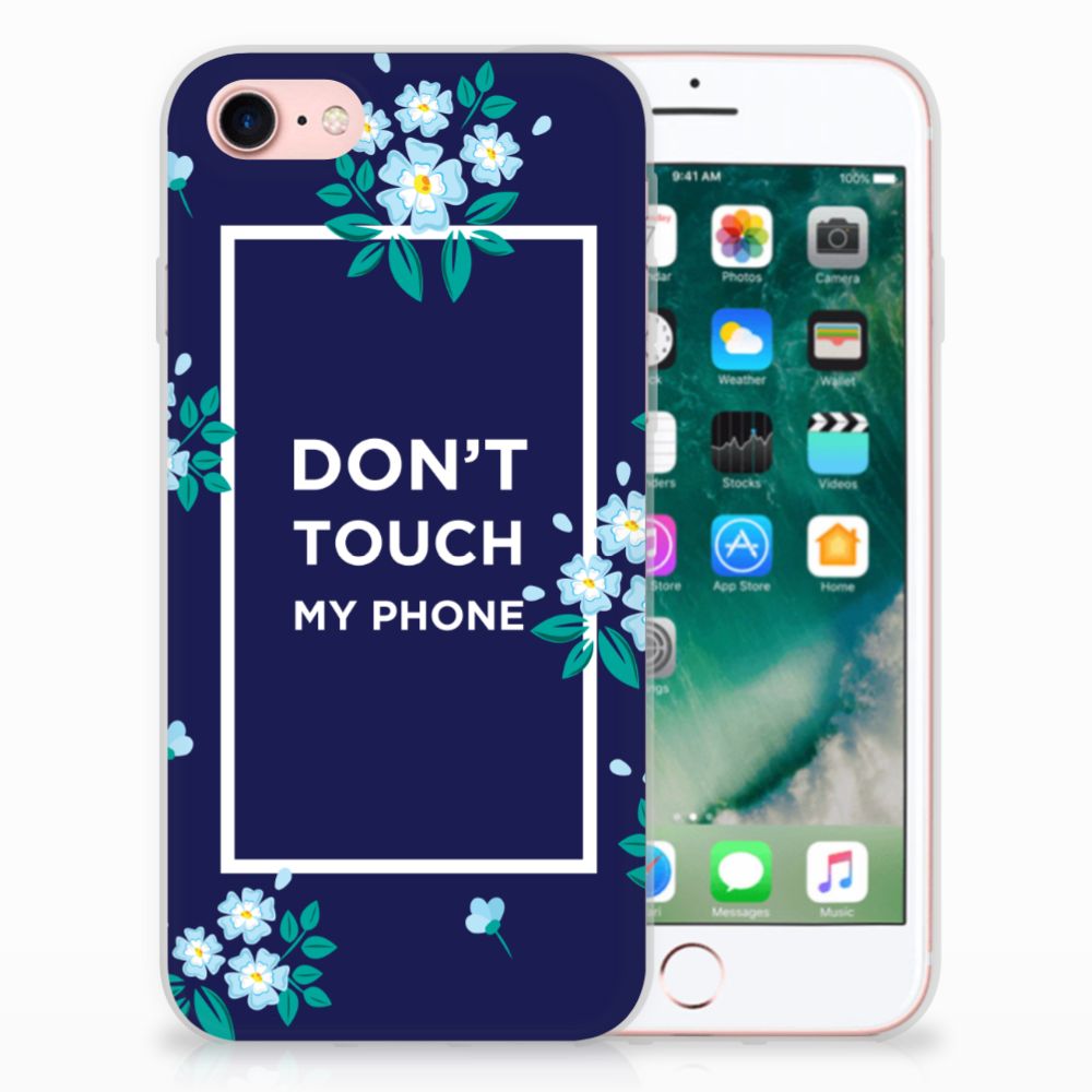 iPhone SE 2022 | SE 2020 | 8 | 7 Silicone-hoesje Flowers Blue DTMP